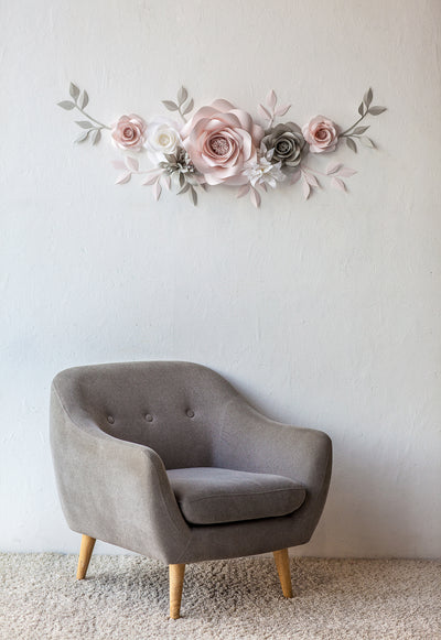 Charming Floral Accents: Blush and Light Grey Paper Flowers for Nursery Wall