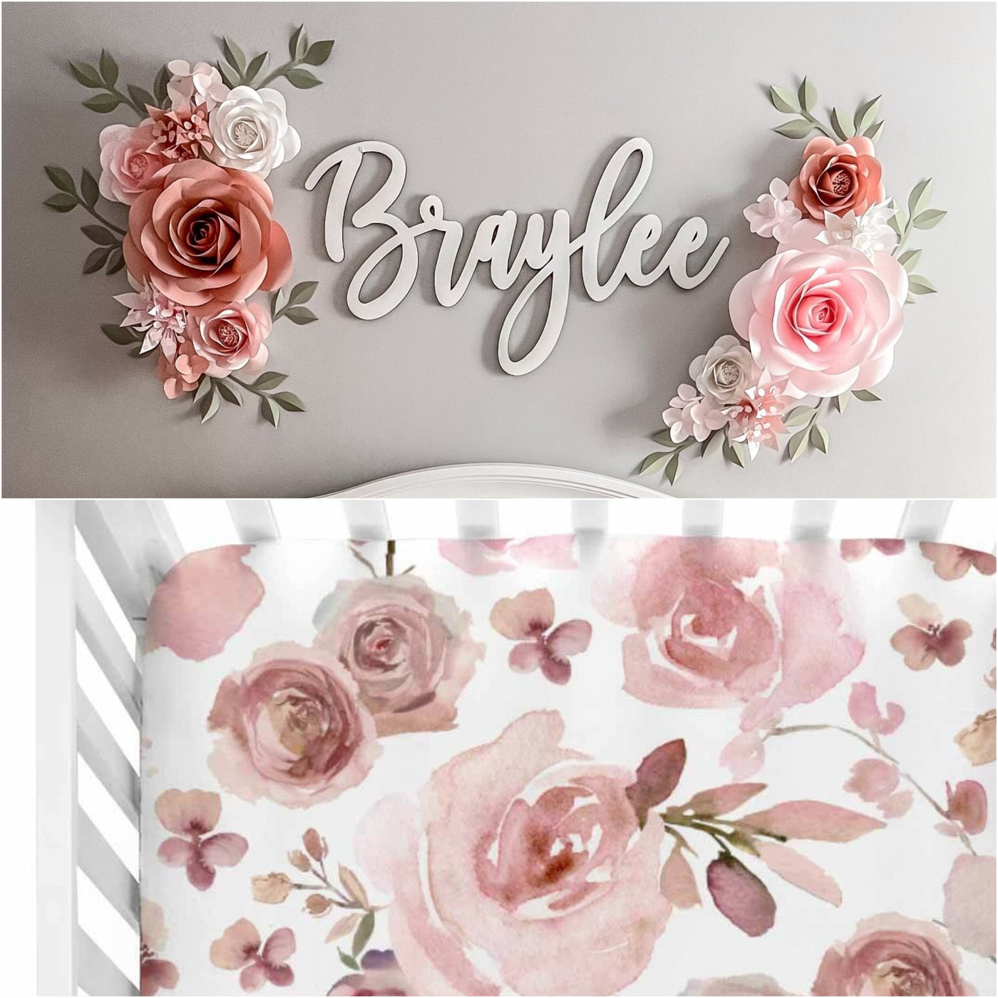 Enchanting Handcrafted Paper Flower Set - Elevate Your Nursery with Delicate Blush, Nude, and Dusty Rose Blooms, Perfectly Complementing Caden Lane Millie's Dusty Rose Crib Bedding
