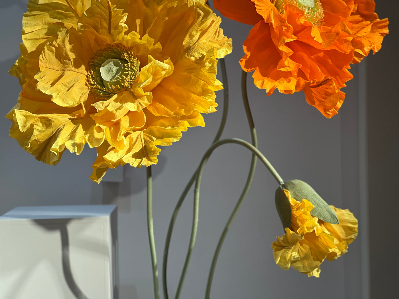 Free-Standing Paper Flowers: Yellow and Orange Poppy Duo