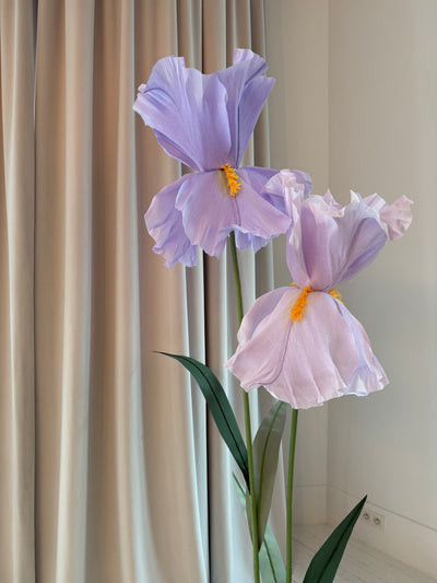 Large decorative paper iris flowers with leaves for wedding