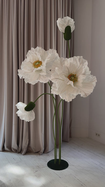 Handcrafted white standing paper flowers, ideal for elegant displays