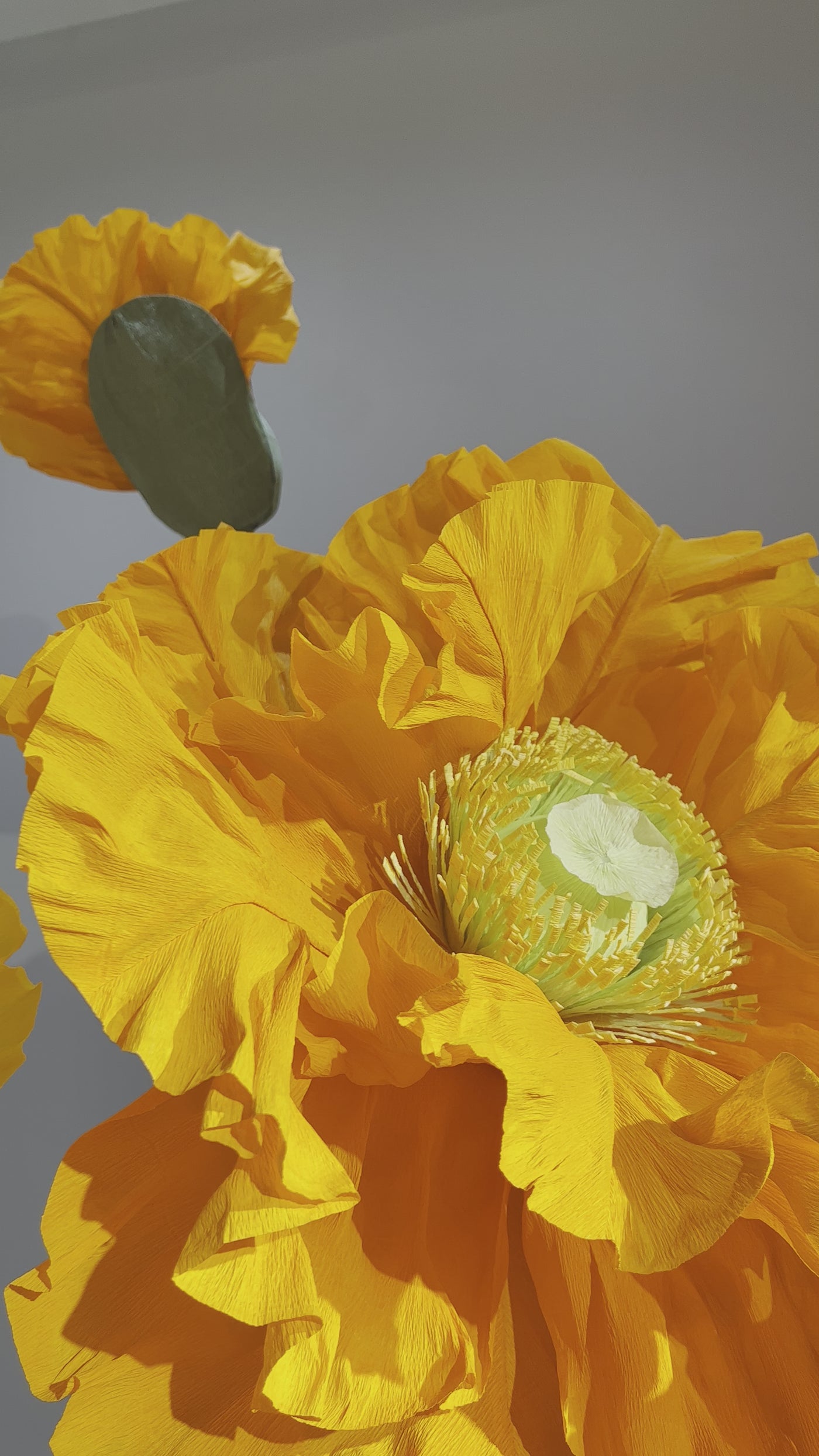 Impressive Décor: Big Orange and Yellow Paper Flowers for Trade Shows
