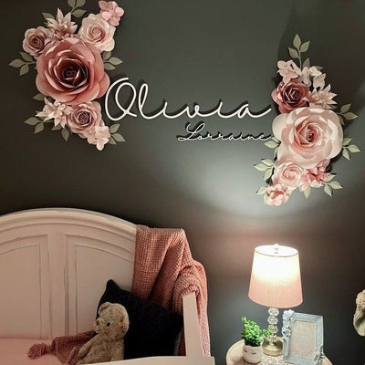 Customized paper flowers in vibrant colors, a charming wall decor option for adding a personalized touch to any space.