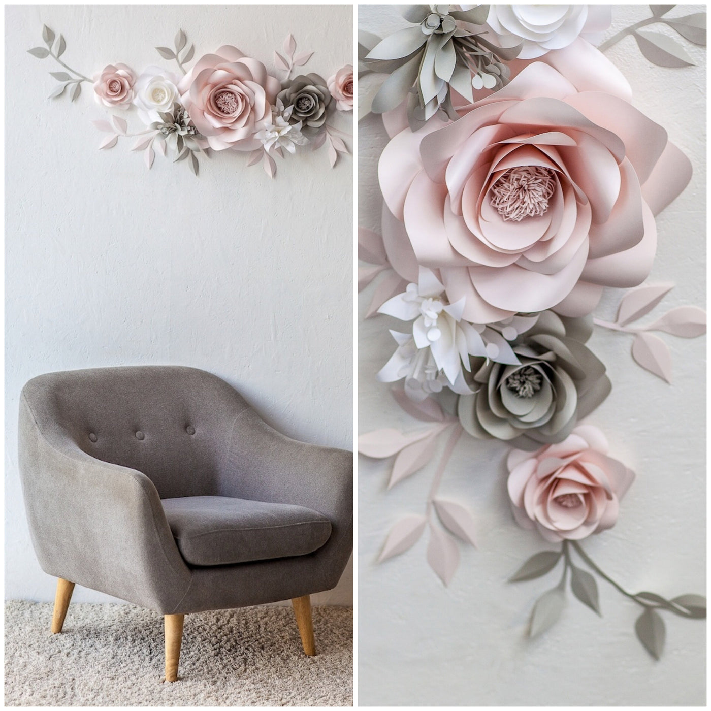 Create a blissful nursery with our enchanting Blush, White, and Light Grey wallpaper flowers