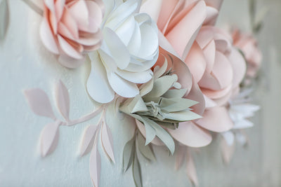 Serenity in Bloom: Blush and Light Grey Paper Flowers for Baby Room Wall Decor