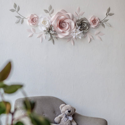Blush and Light Grey Paper Flowers: Graceful Baby Room Wall Decor