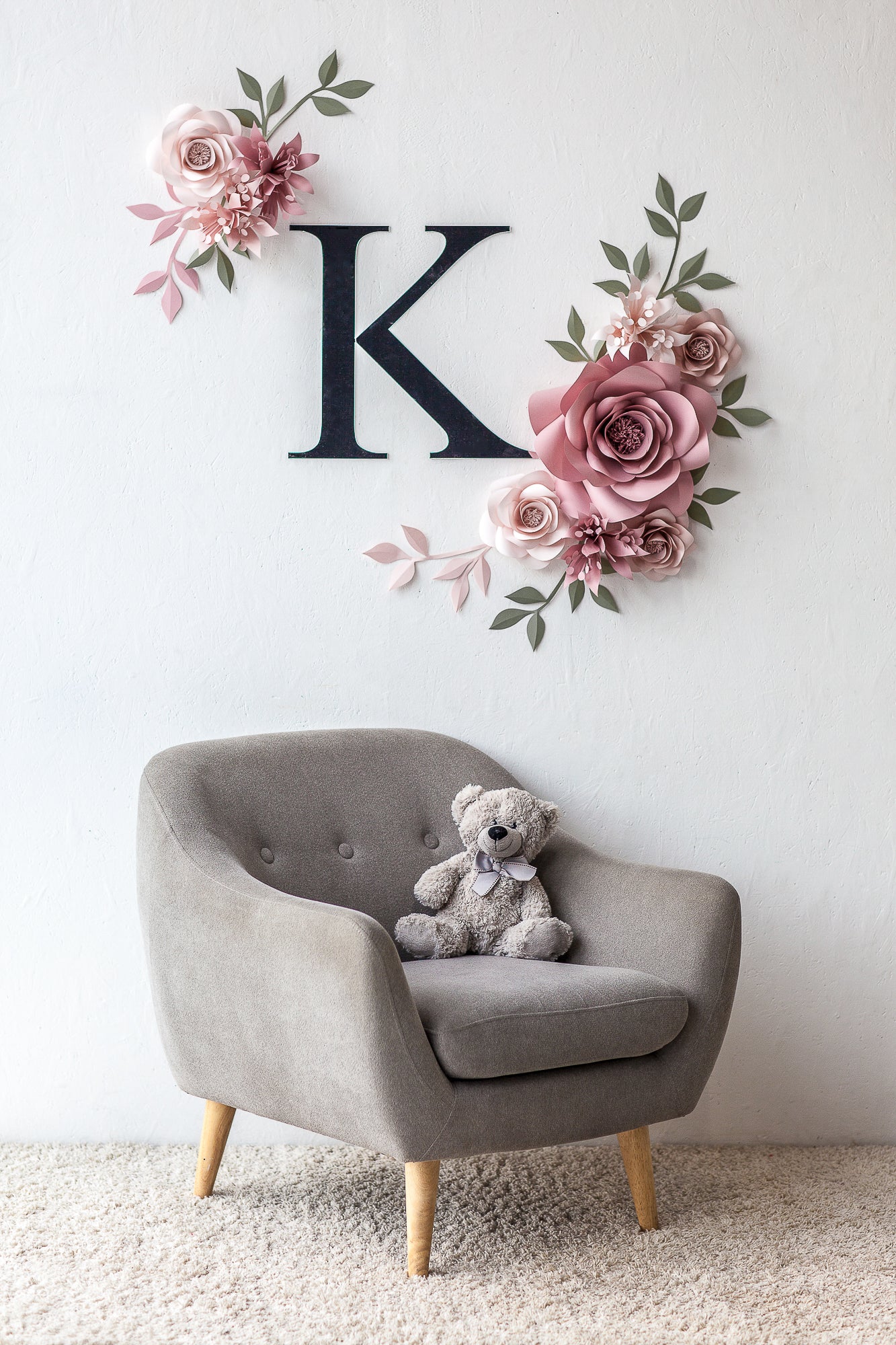 Whimsical Nursery Decor: Blush Nude and Misty Rose Wallpaper Flowers