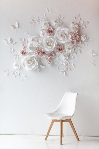 Dreamy wedding paper flower backdrop exuding elegance and romance
