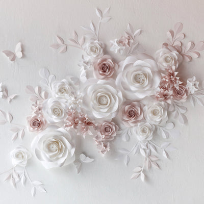 Close-up of intricately crafted paper flowers for a stunning wedding backdrop